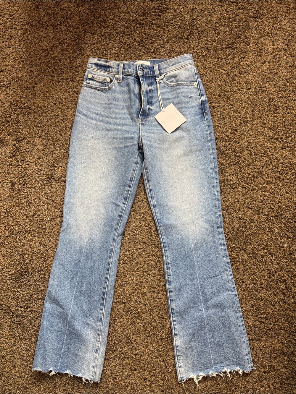 pistola Light Blue High-Rise Flare Jeans with Raw Hem